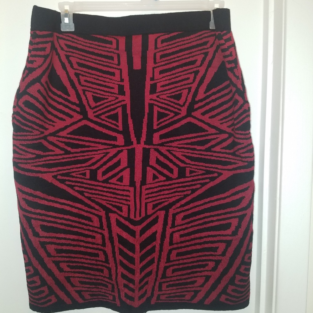 Red and Black Geometric sweater skirt